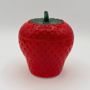 Vintage Hazel Atlas Strawberry Shaped Covered Milk Glass Trinket Jar